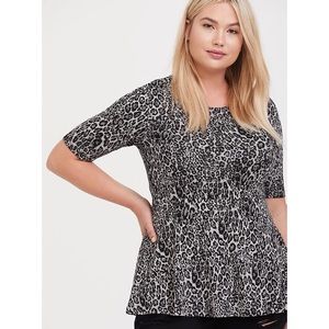 Torrid Gray Leopard Studio Knit Peplum Top
